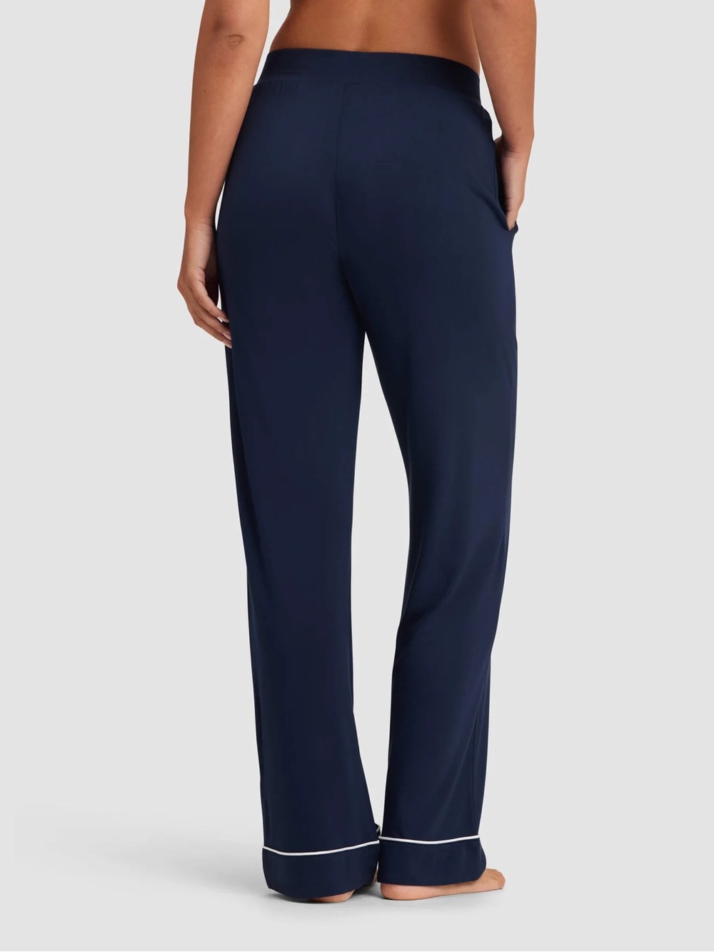 Cozy Earth Women’s Bamboo Stretch-Knit Pajama Pants Navy White Piping- Small - Picture 2 of 8